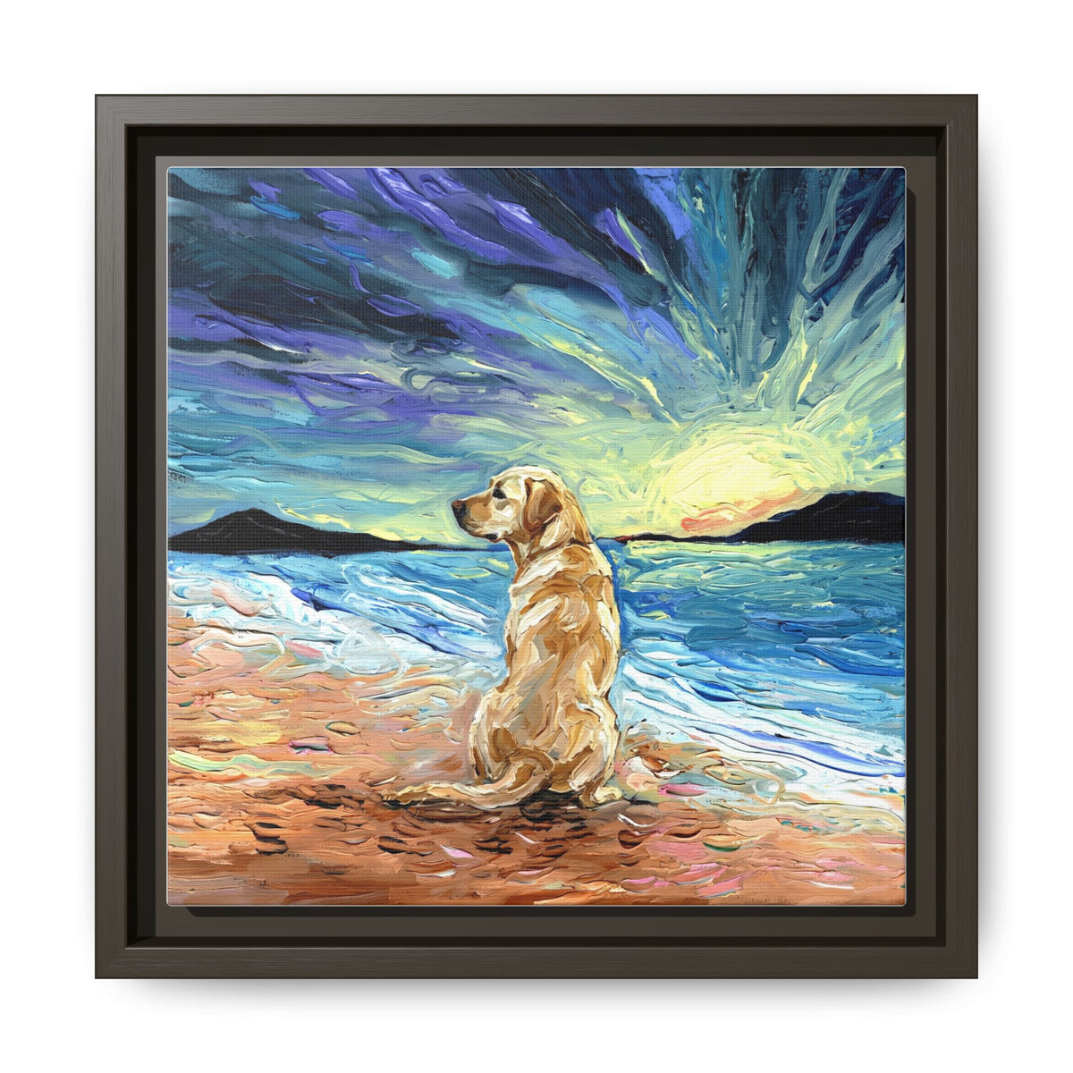 "Beach Day - Yellow Labrador 2" Framed Canvas Wall Art