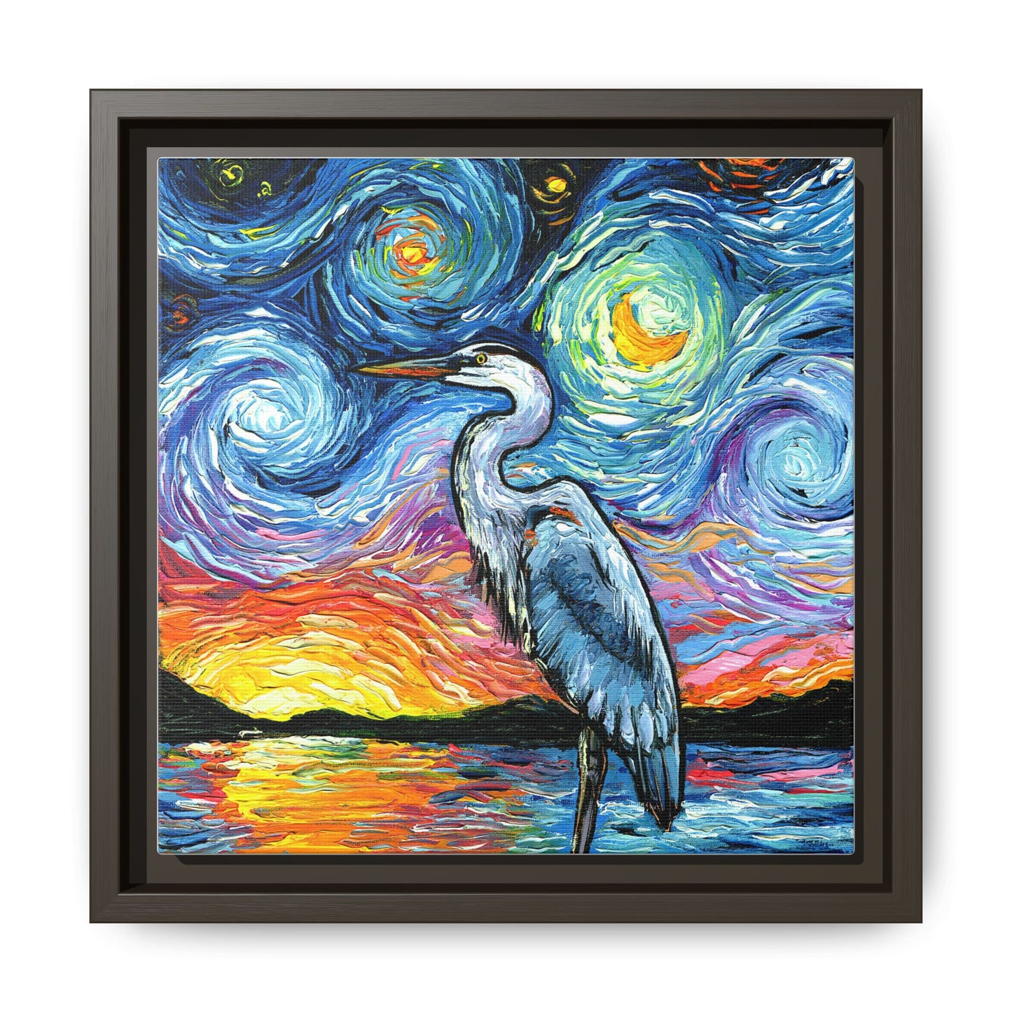 "Blue Heron" Framed Canvas Wall Art