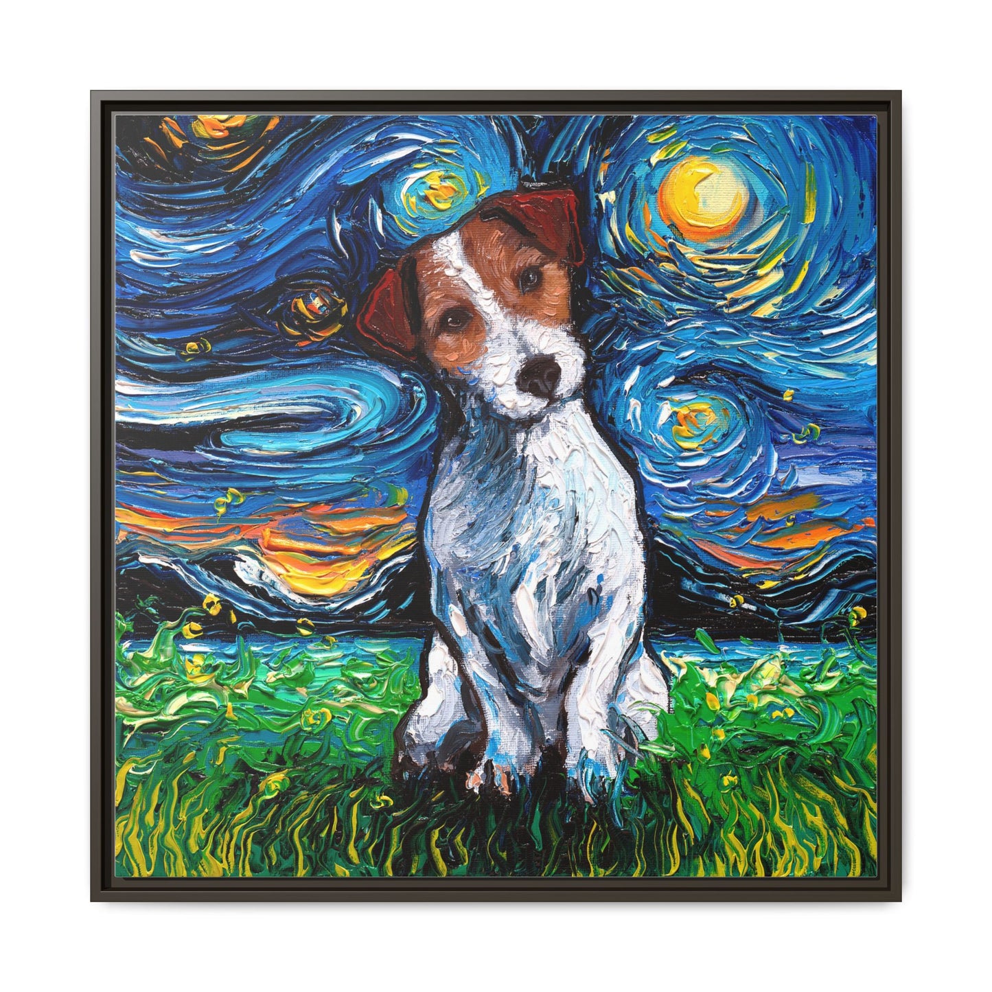 "Jack Russell Night" Framed Canvas Wall Art