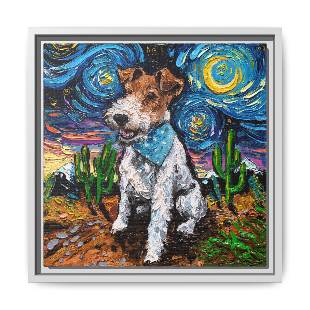 "Wire Fox Terrier Night" Framed Canvas Wall Art