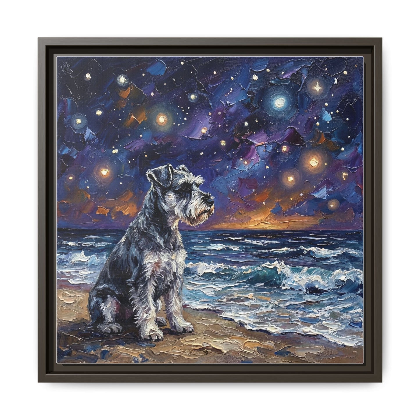"Beach Nights - Schnauzer" Framed Canvas Wall Art