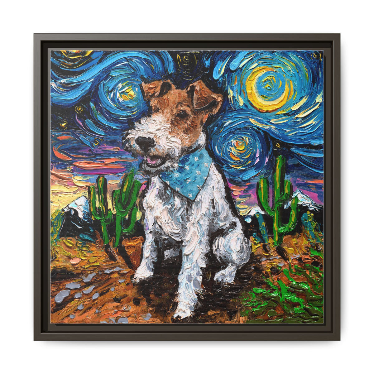 "Wire Fox Terrier Night" Framed Canvas Wall Art