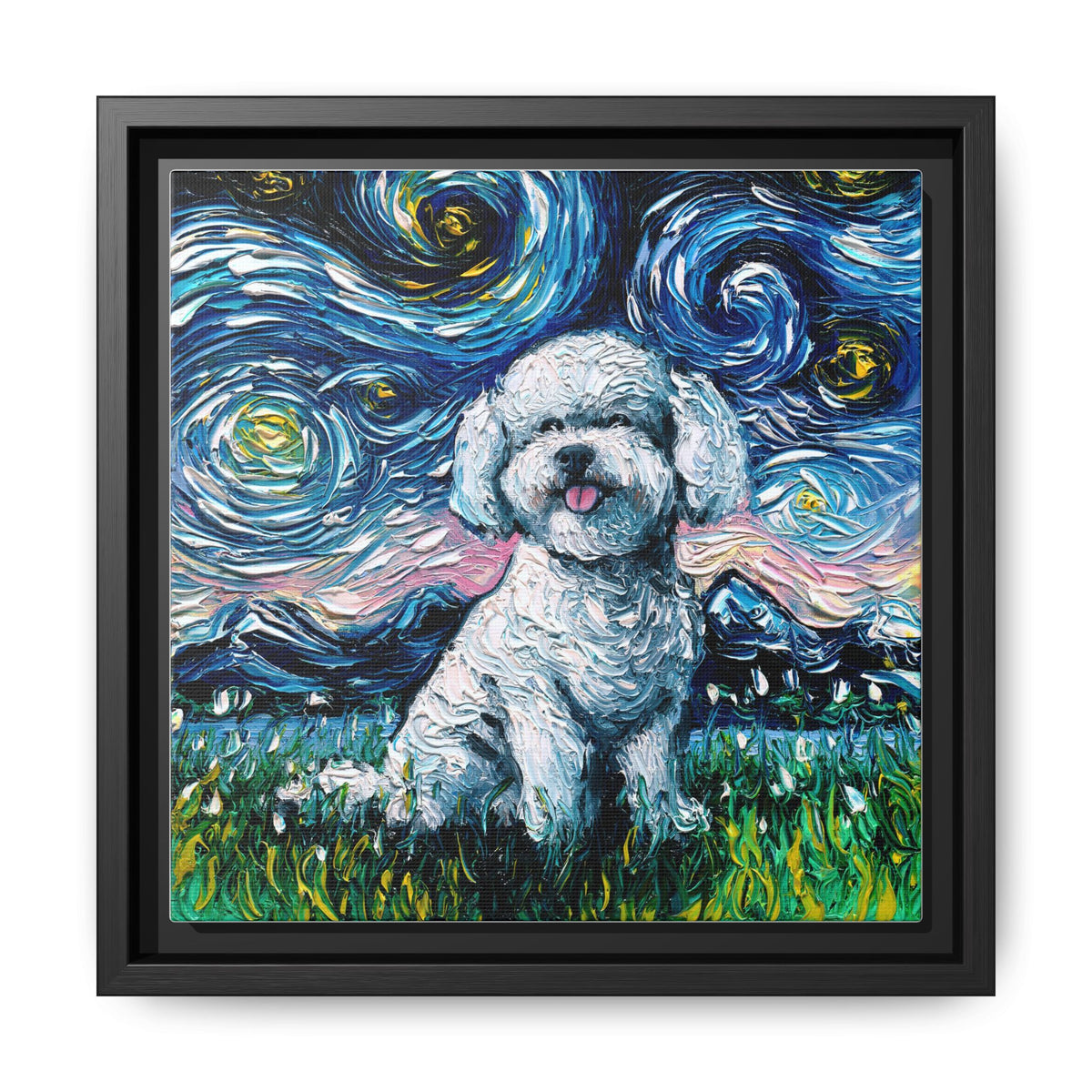 "Bichon Night" Framed Canvas Wall Art