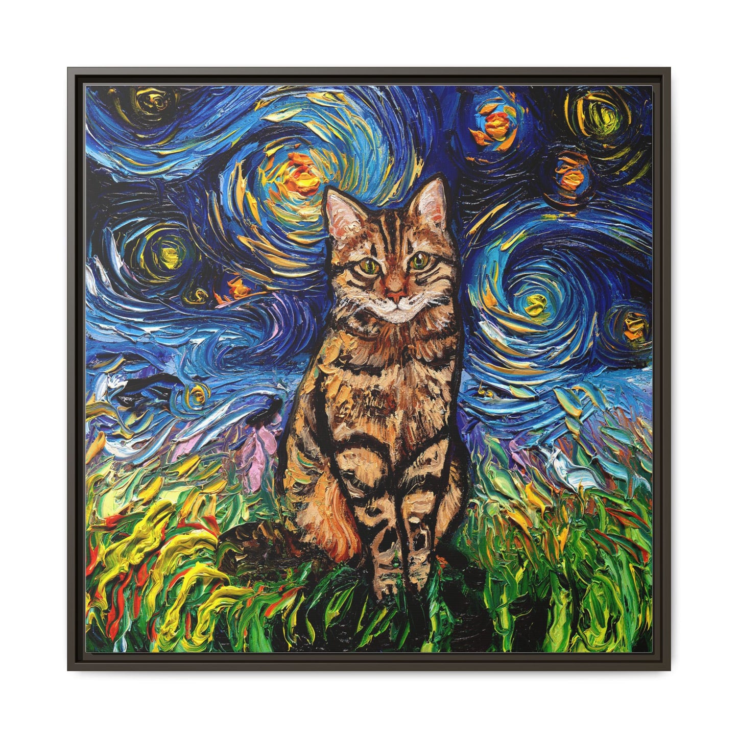 "BrownTabby Night" Framed Canvas Wall Art
