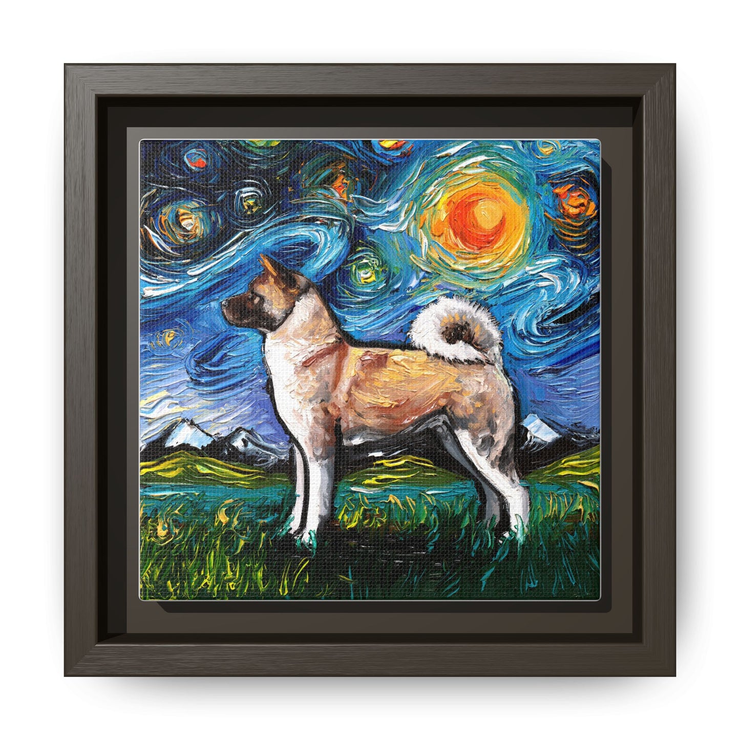 "Akita Inu Night" Framed Canvas Wall Art