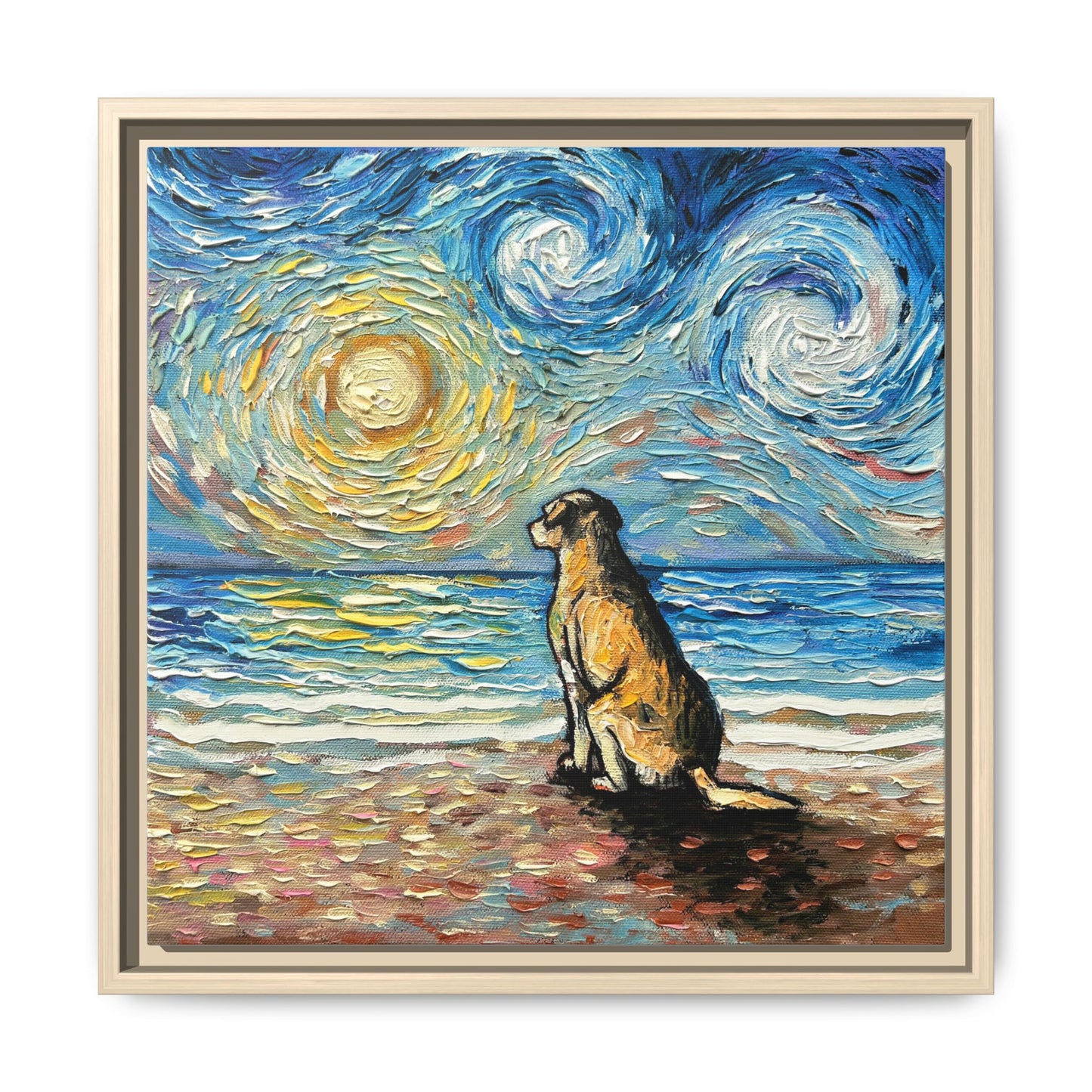 "Beach Day - Yellow Labrador" Framed Canvas Wall Art