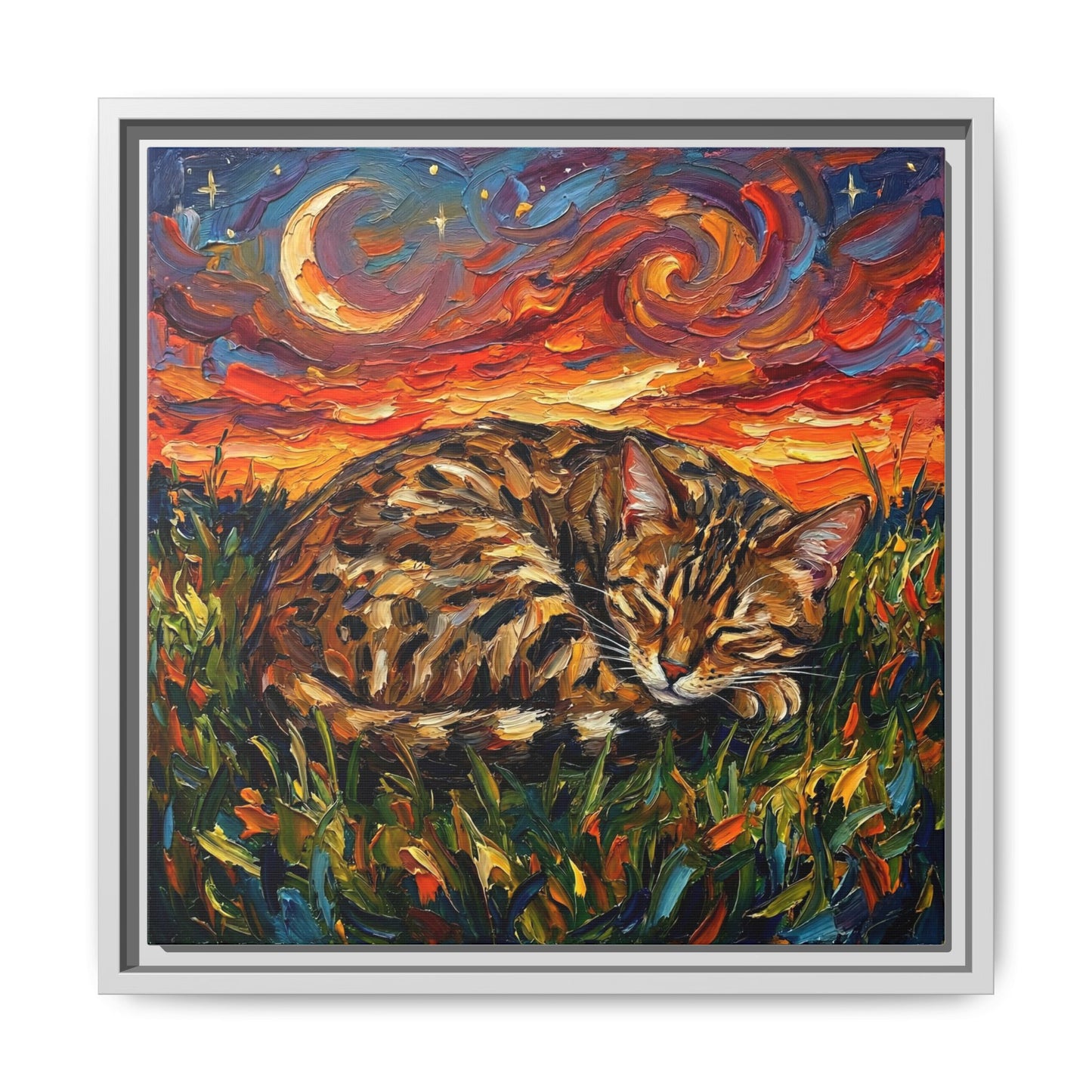 "Sleepy Egyptian Mau Night" Framed Canvas Wall Art