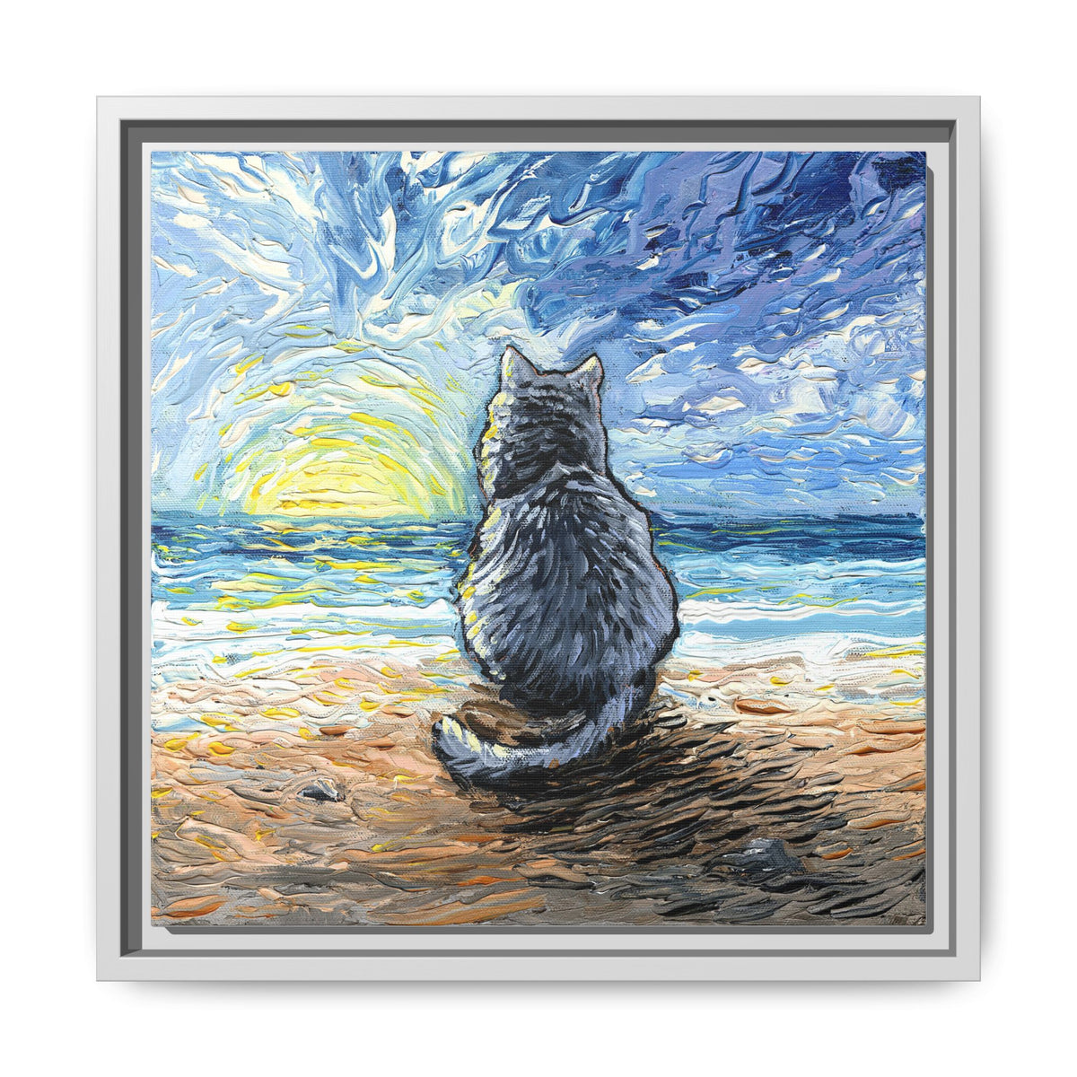 "Beach Day - Nebelung Cat" Framed Canvas Wall Art