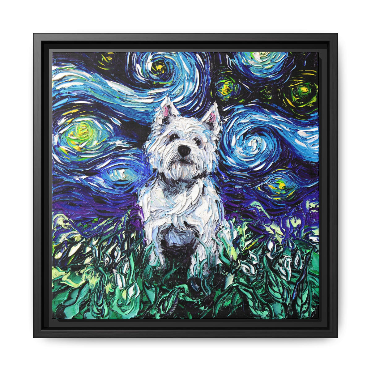 "Westie Night" Framed Canvas Wall Art