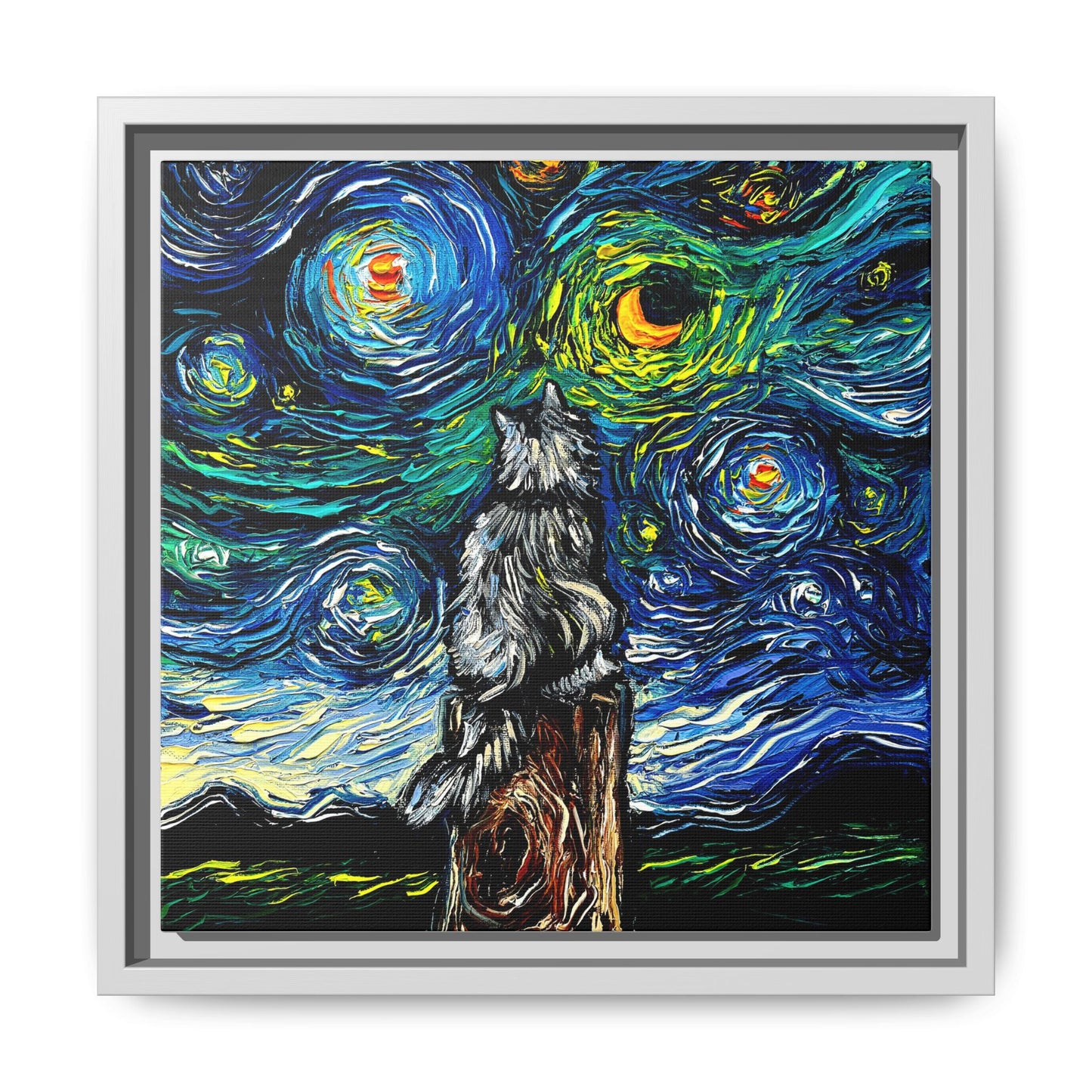 "Norwegian Forest Cat Night" Framed Canvas Wall Art