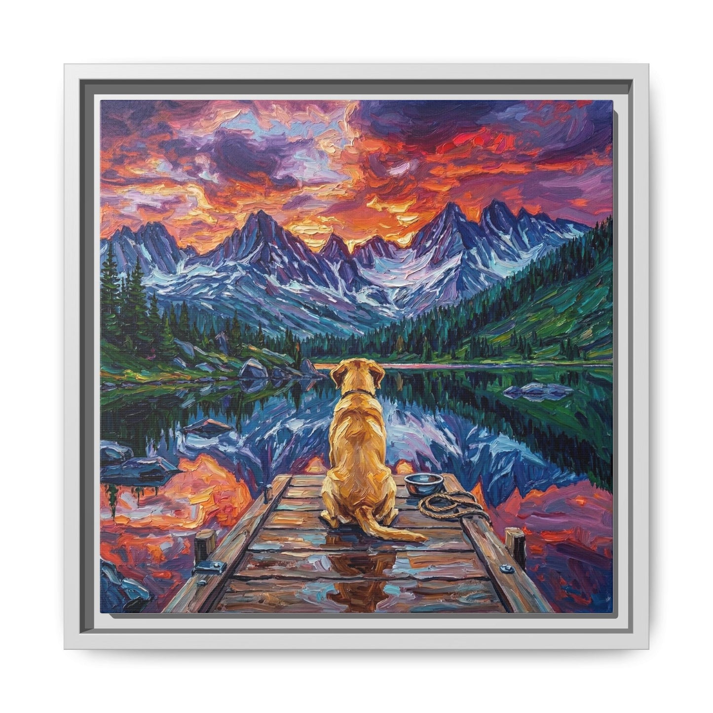 "On The Dock - Yellow Labrador" Framed Canvas Wall Art