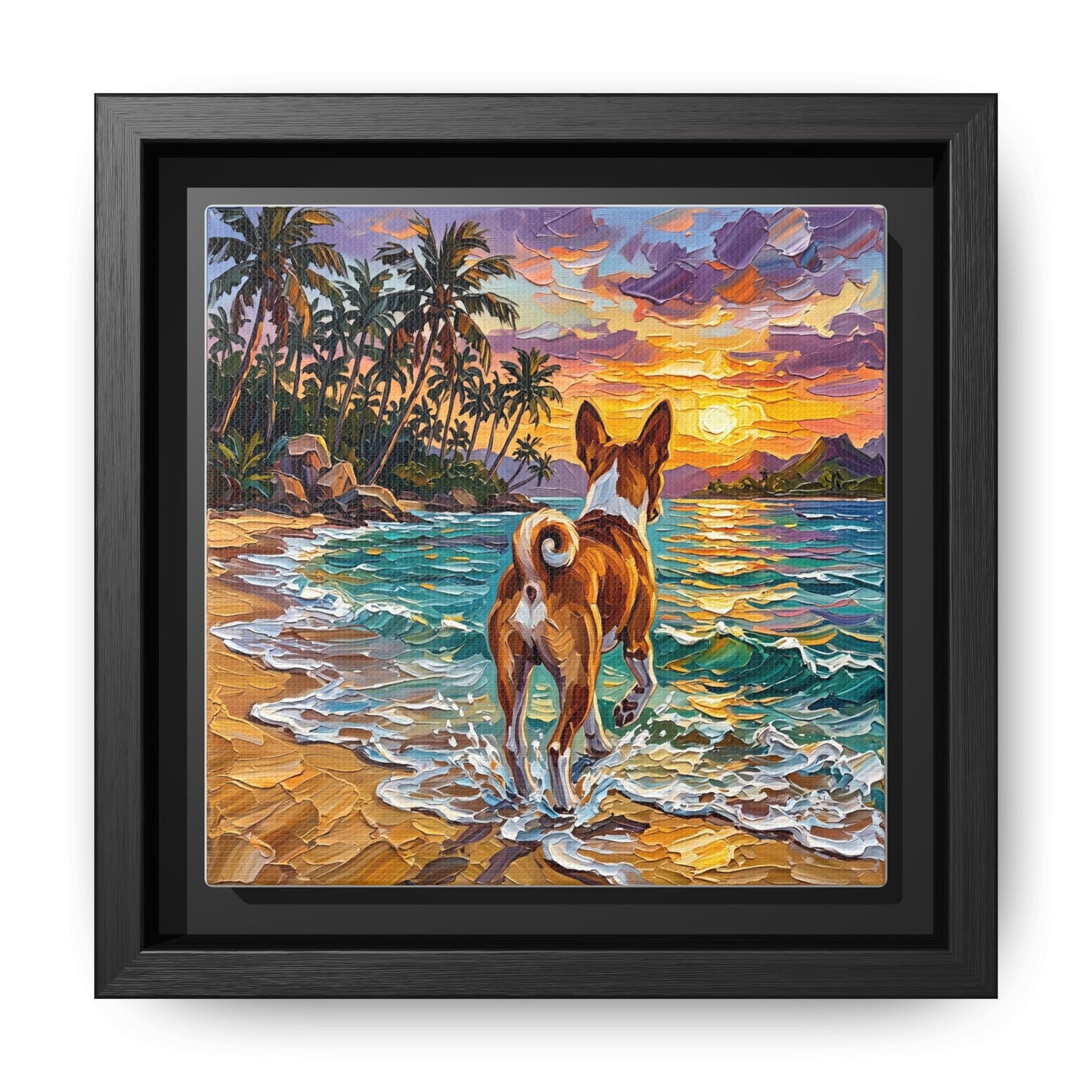 "Beach Day - Basenji" Framed Canvas Wall Art