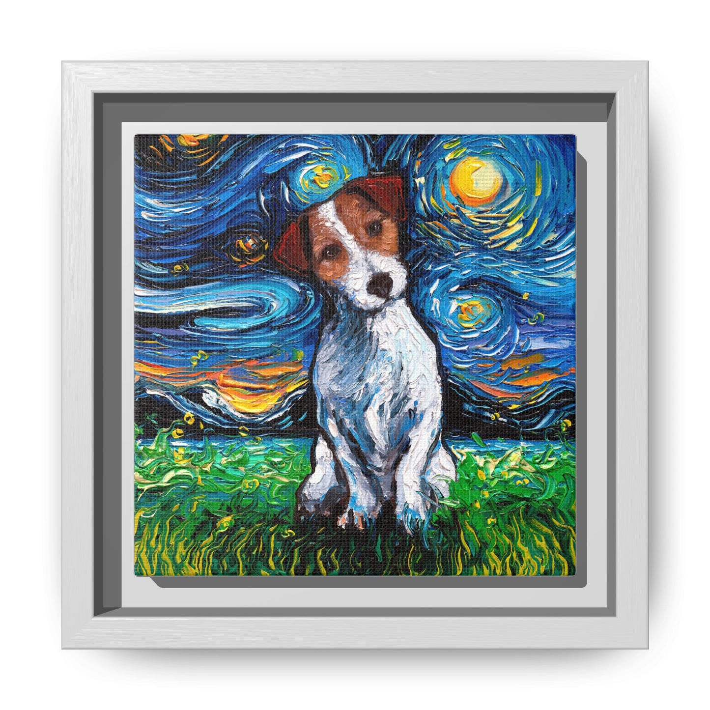 "Jack Russell Night" Framed Canvas Wall Art