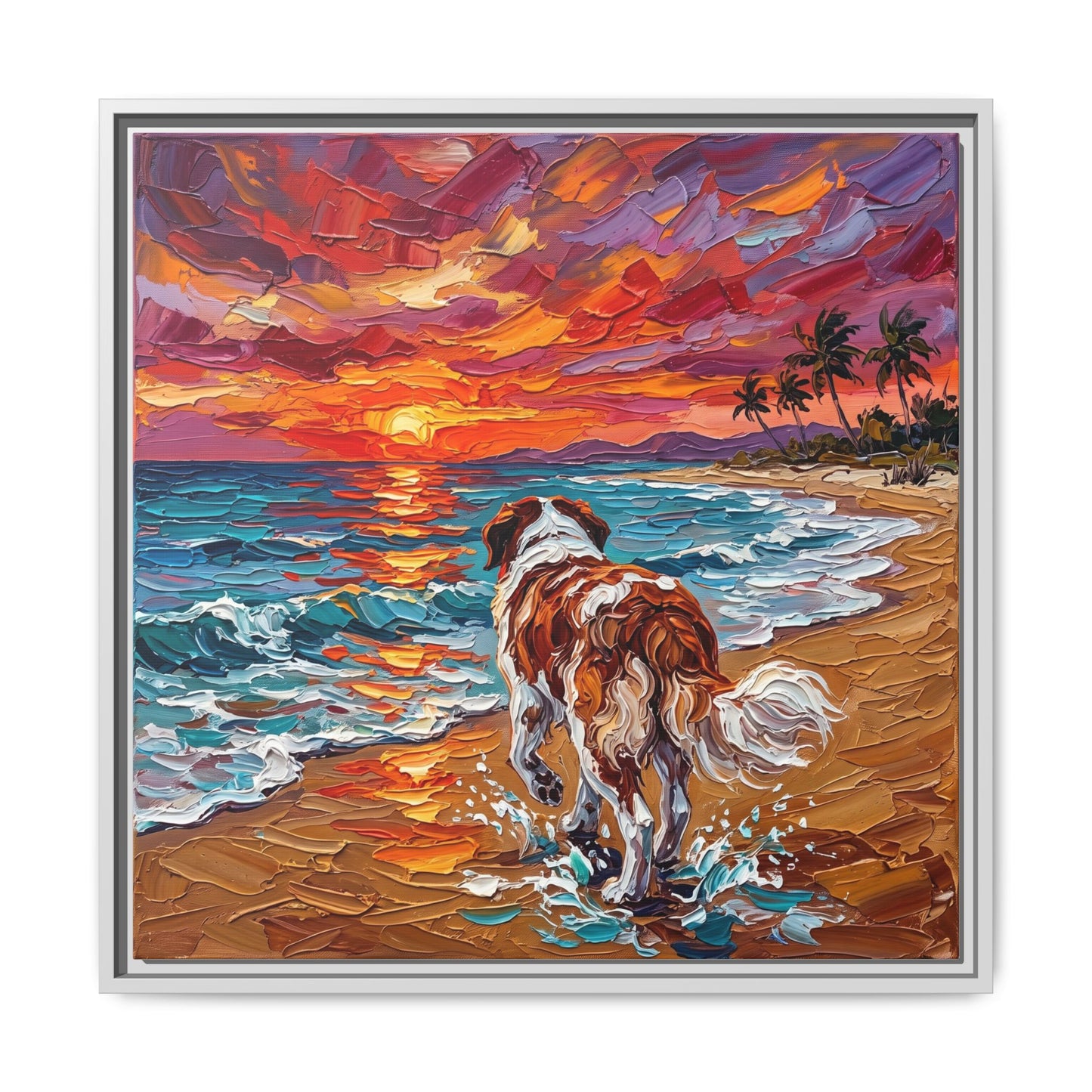 "Beach Sunset - Saint Bernard" Framed Canvas Wall Art