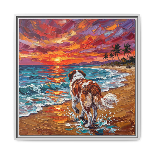 "Beach Sunset - Saint Bernard" Framed Canvas Wall Art