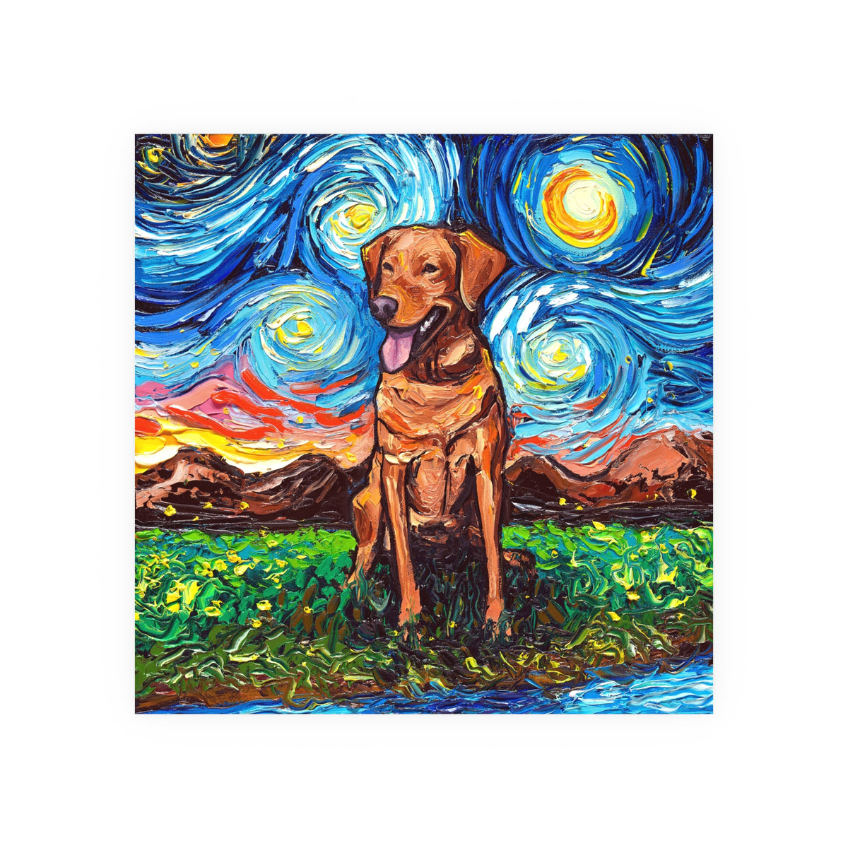 "Fox Red Labrador Night" Wall Art Paper Print