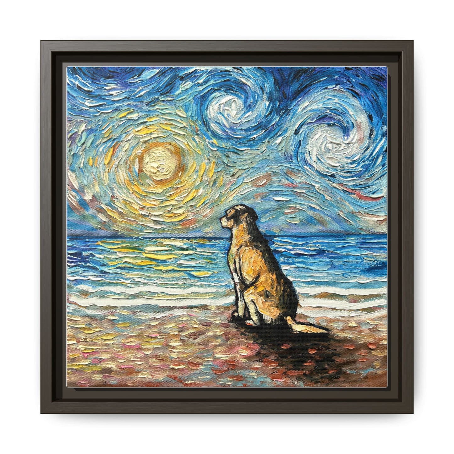 "Beach Day - Yellow Labrador" Framed Canvas Wall Art