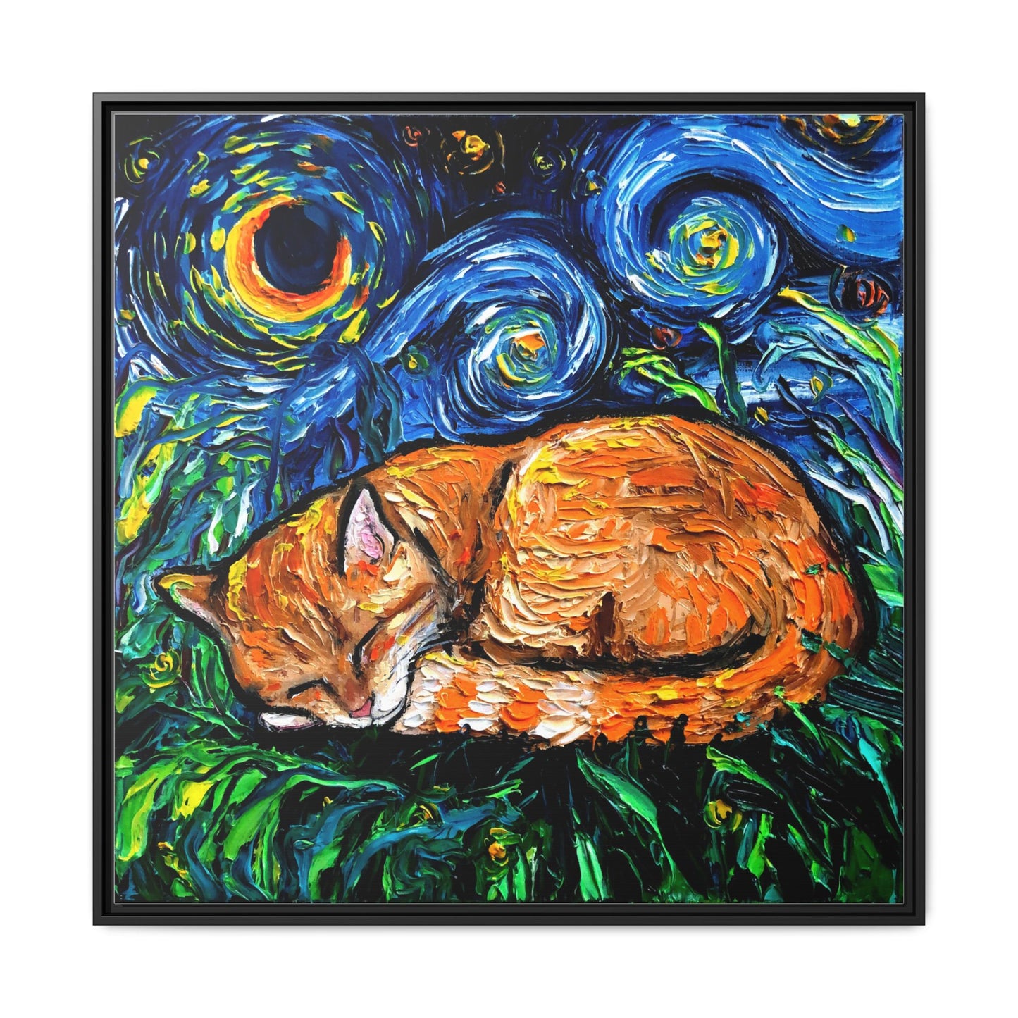 "Orange Tabby Night" Framed Canvas Wall Art