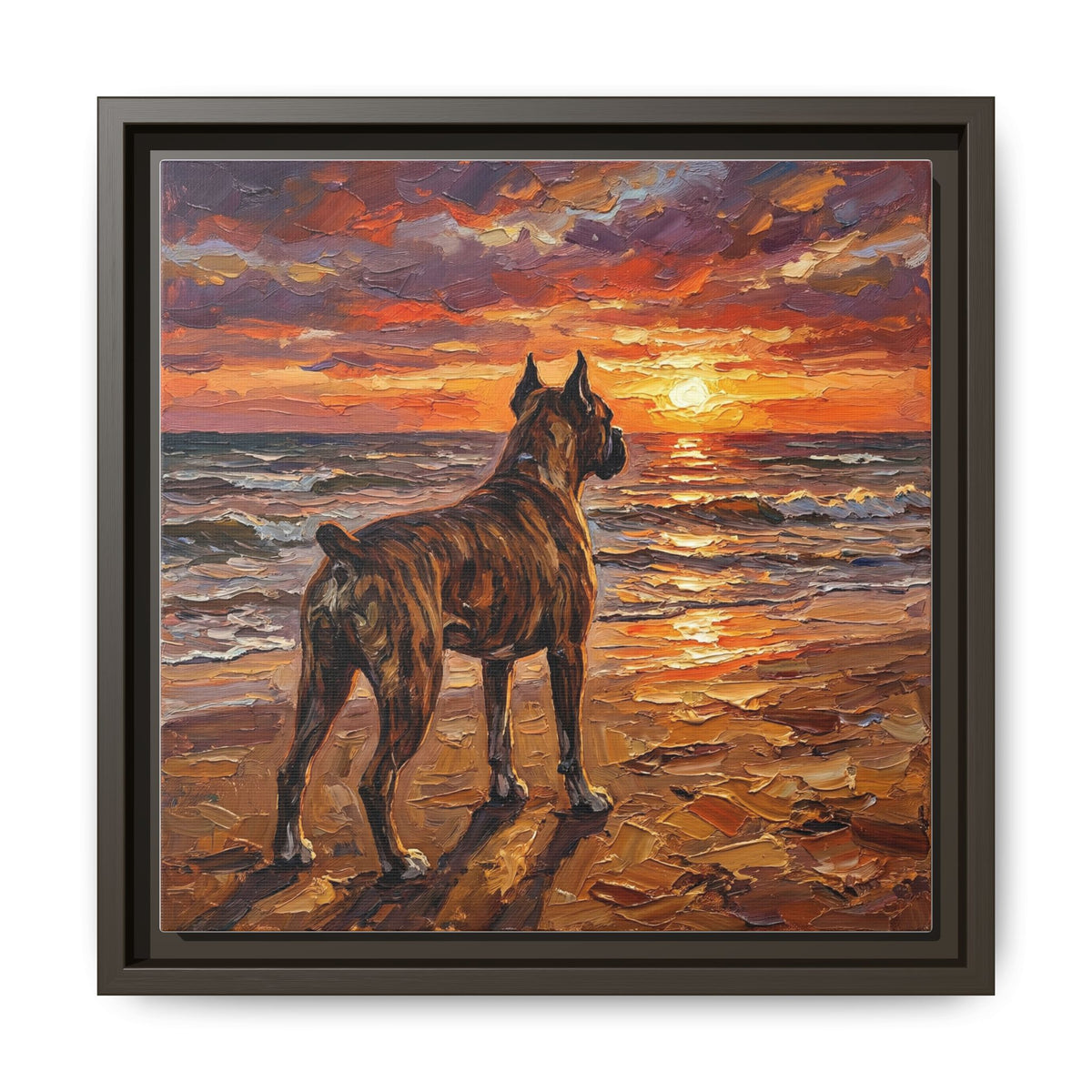 "Beach Day - Brindle Boxer" Framed Canvas Wall Art
