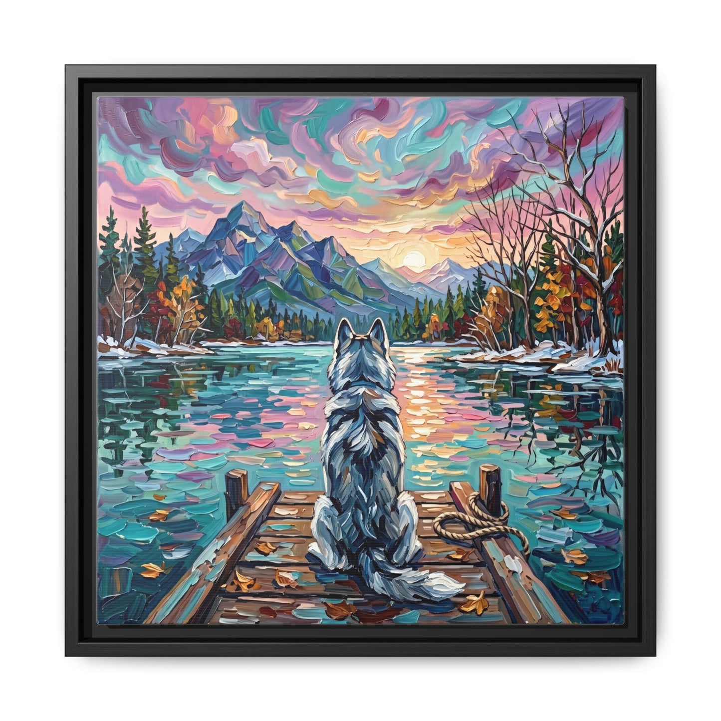 "On The Dock - Husky" Framed Canvas Wall Art