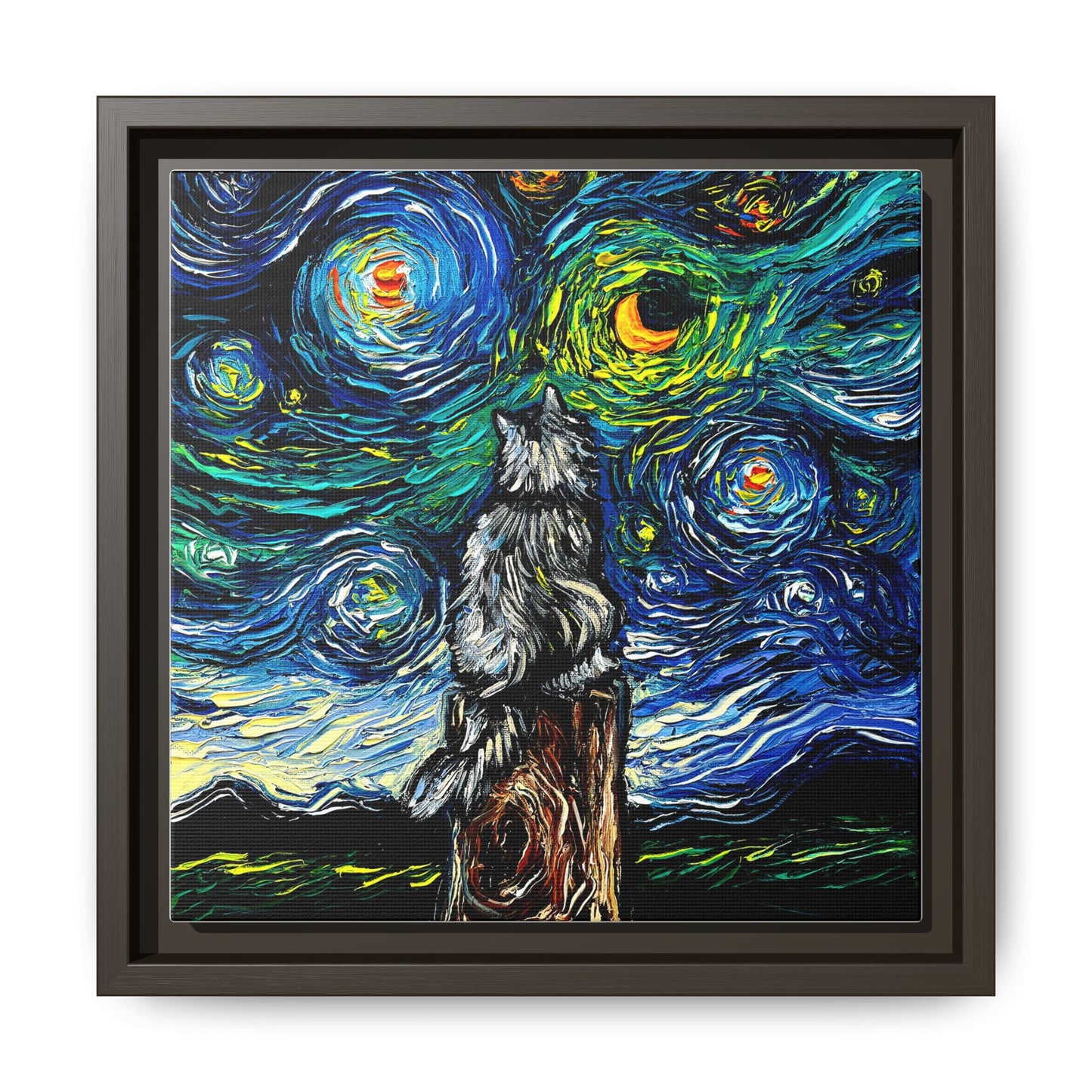 "Norwegian Forest Cat Night" Framed Canvas Wall Art