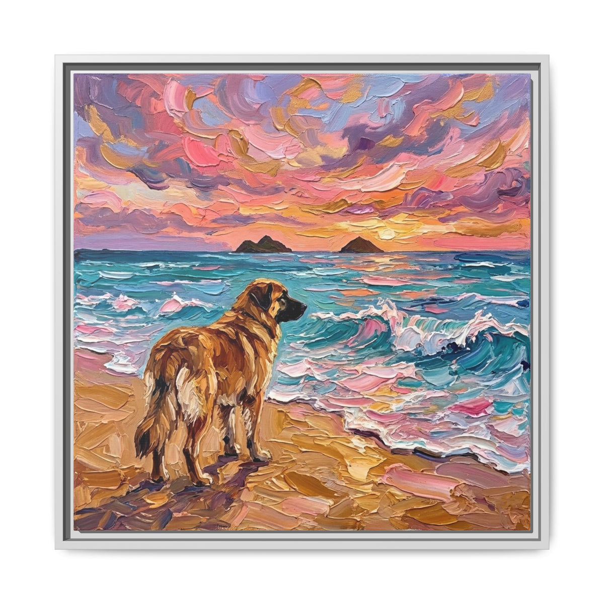 "Beach Days - Leonberger" Framed Canvas Wall Art