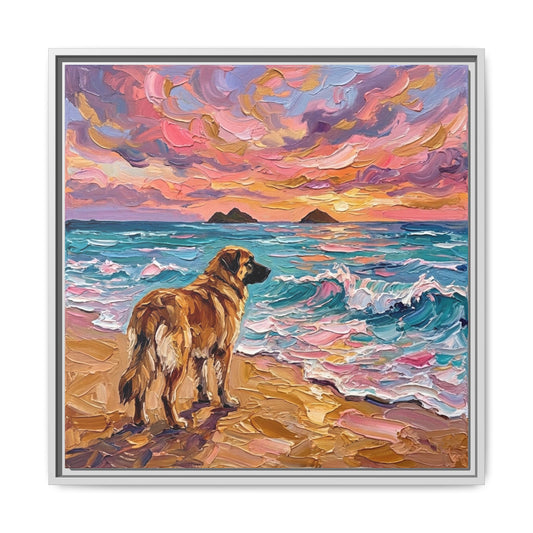 "Beach Days - Leonberger" Framed Canvas Wall Art