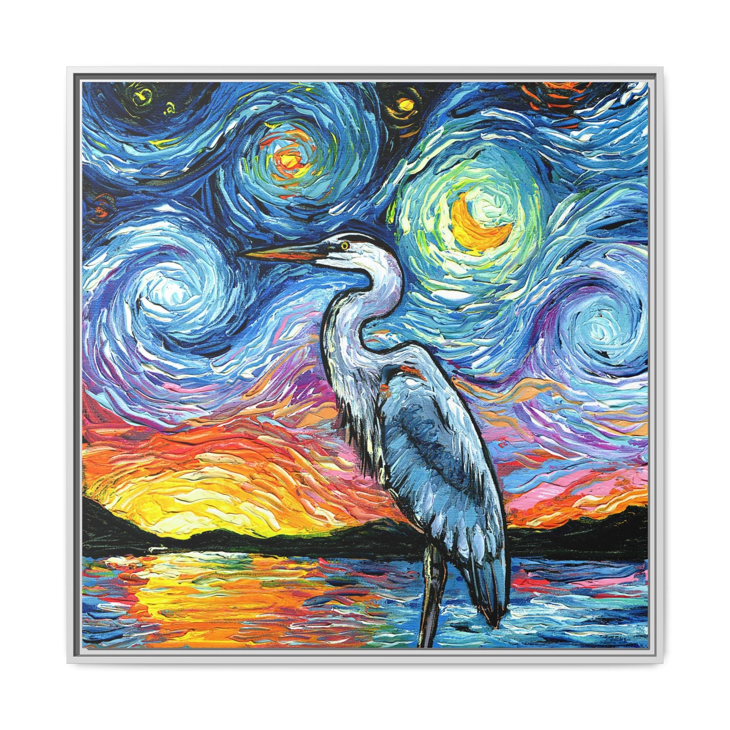 "Blue Heron" Framed Canvas Wall Art
