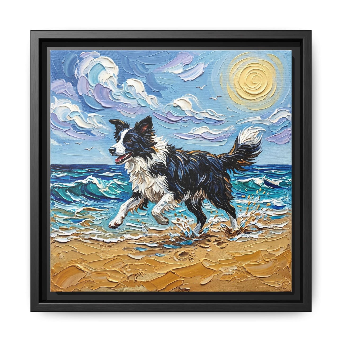 "Beach Day - Border Collie 2" Framed Canvas Wall Art