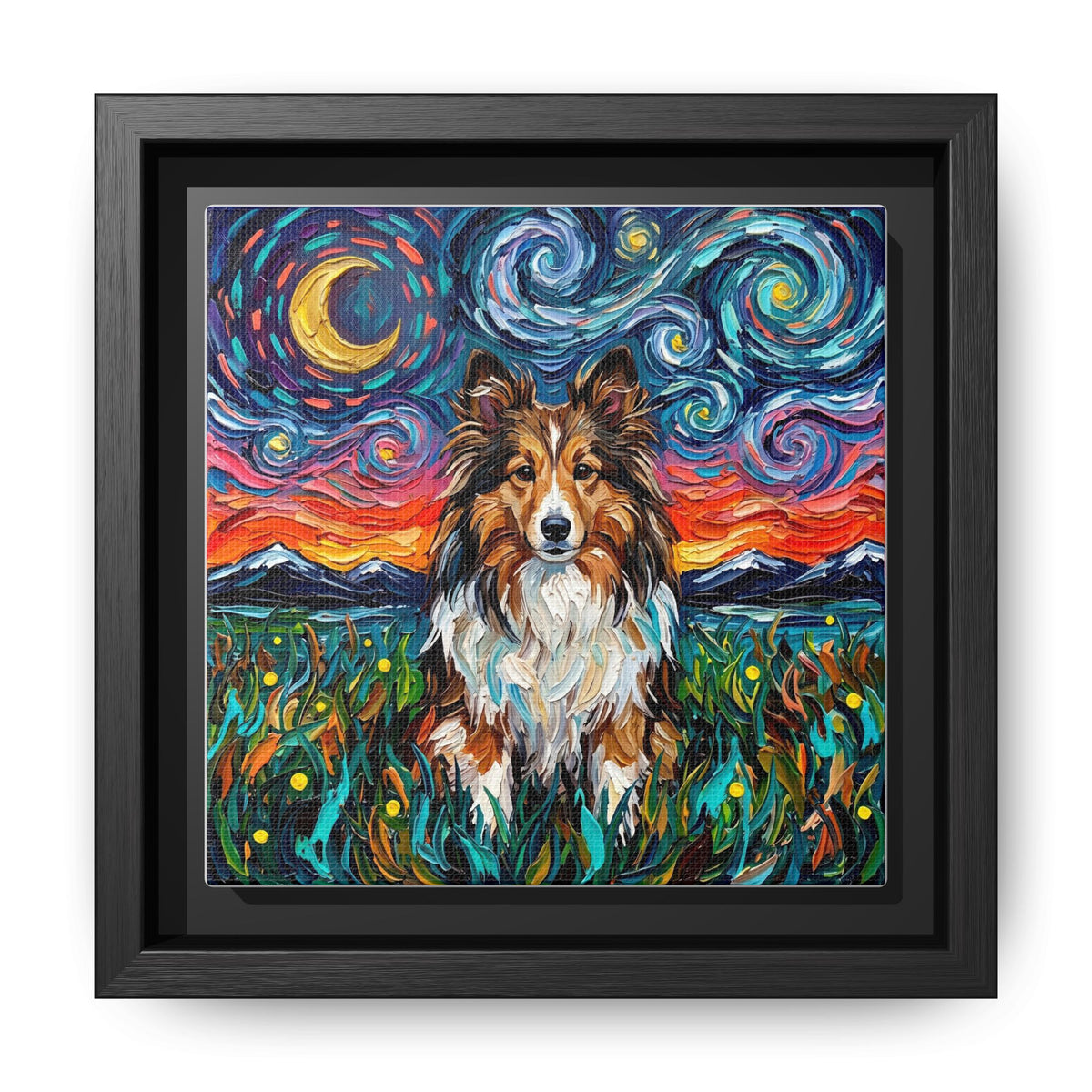 "Sheltie Night 2" Framed Canvas Wall Art