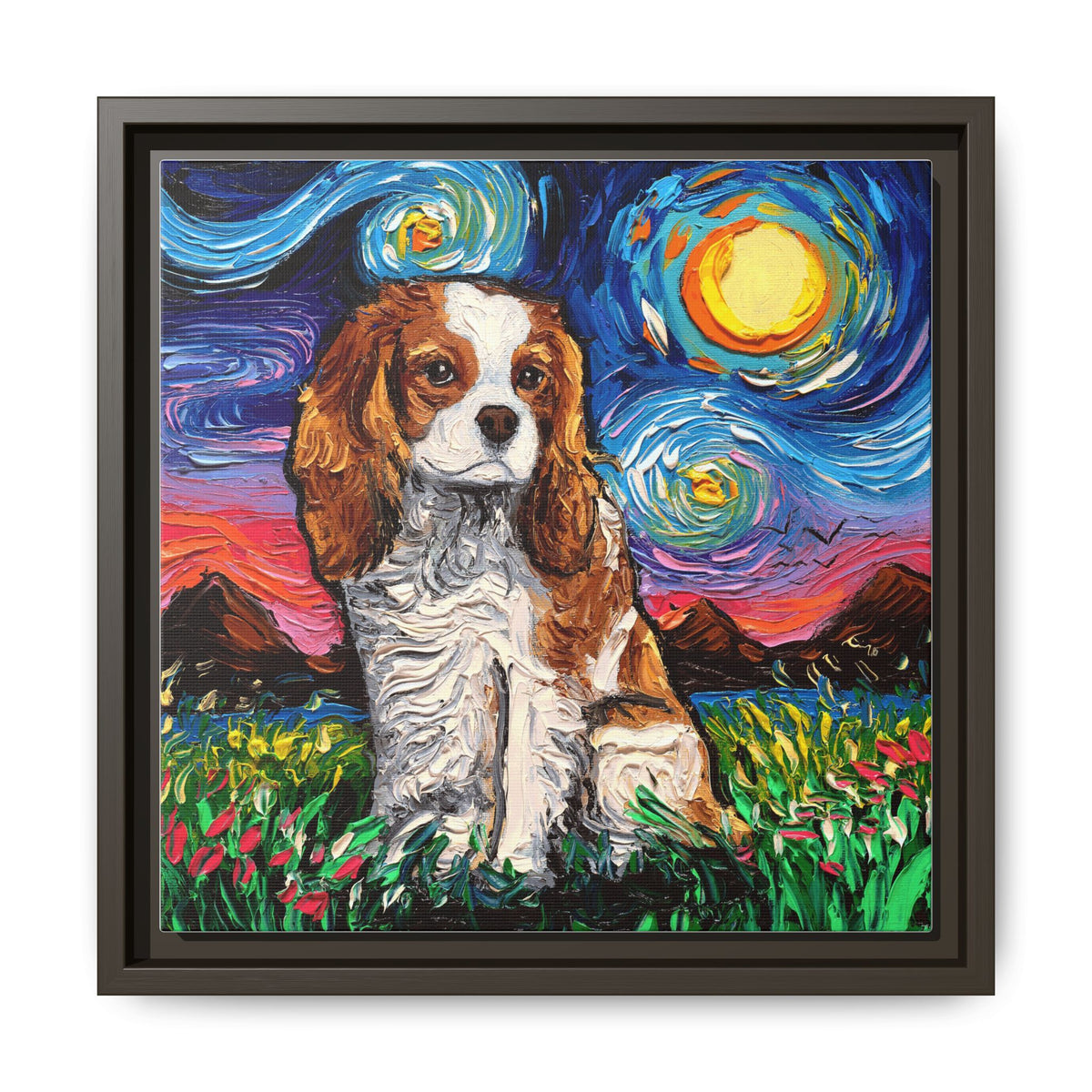 "Blenheim Spaniel Night" Framed Canvas Wall Art