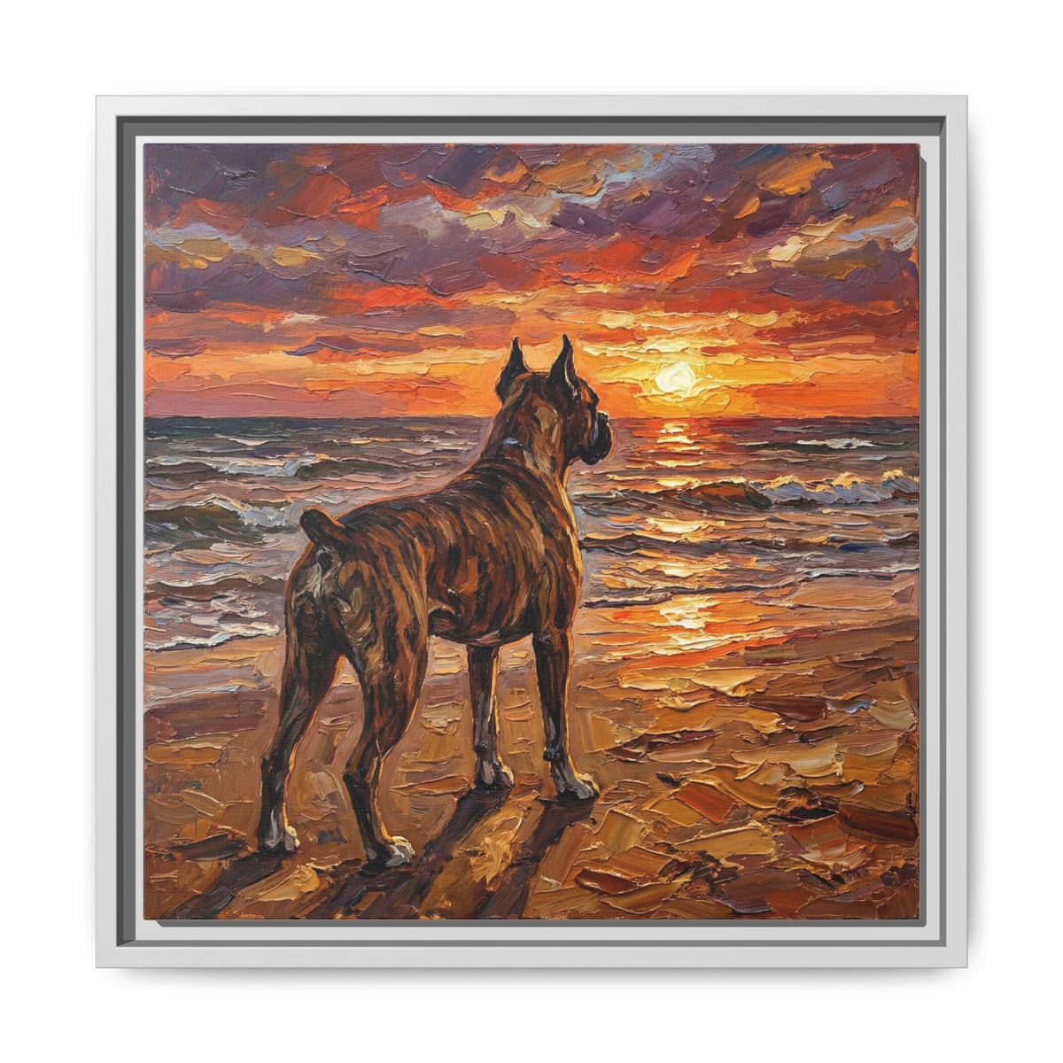 "Beach Day - Brindle Boxer" Framed Canvas Wall Art