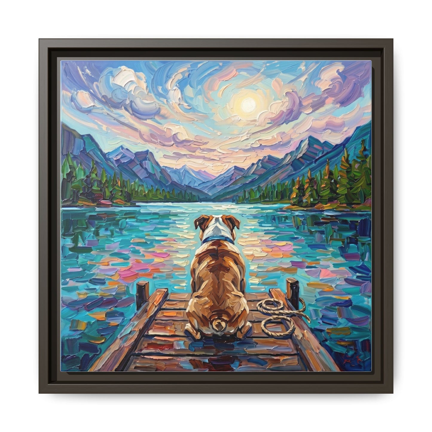 "On The Dock - Bulldog" Framed Canvas Wall Art
