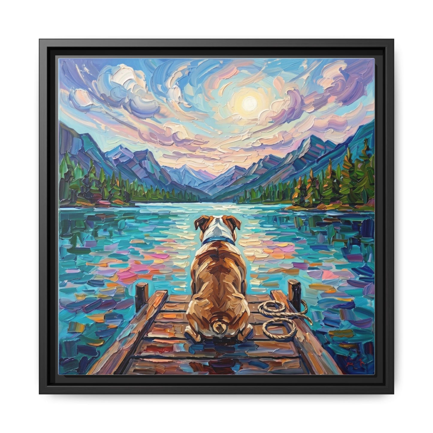 "On The Dock - Bulldog" Framed Canvas Wall Art