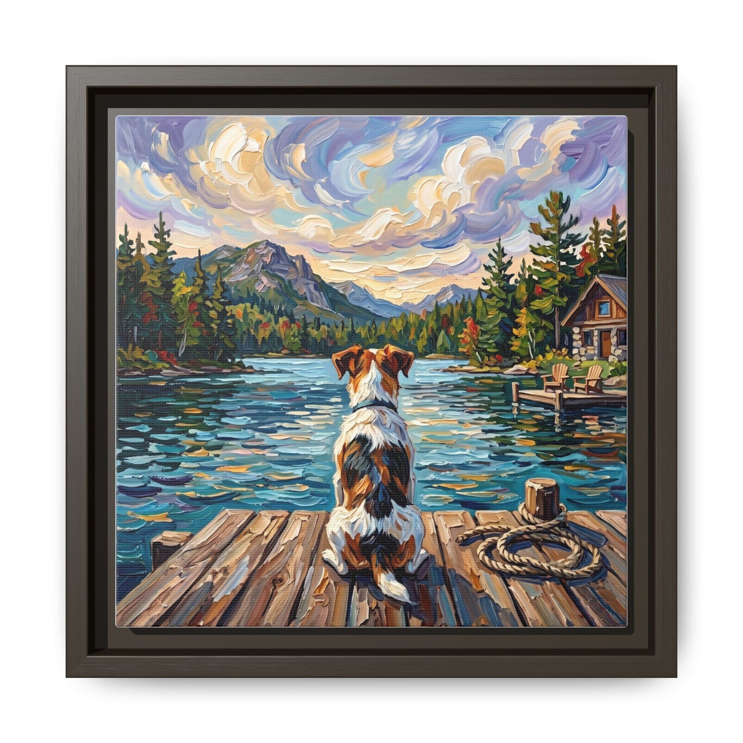 "On The Dock - Jack Russell Terrier" Framed Canvas Wall Art