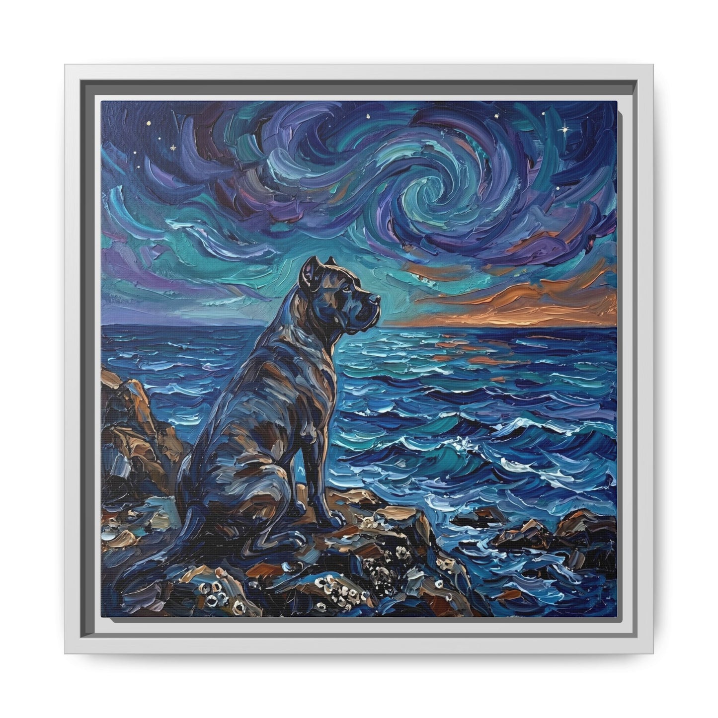 "Beach Night - Cane Corso" Framed Canvas Wall Art