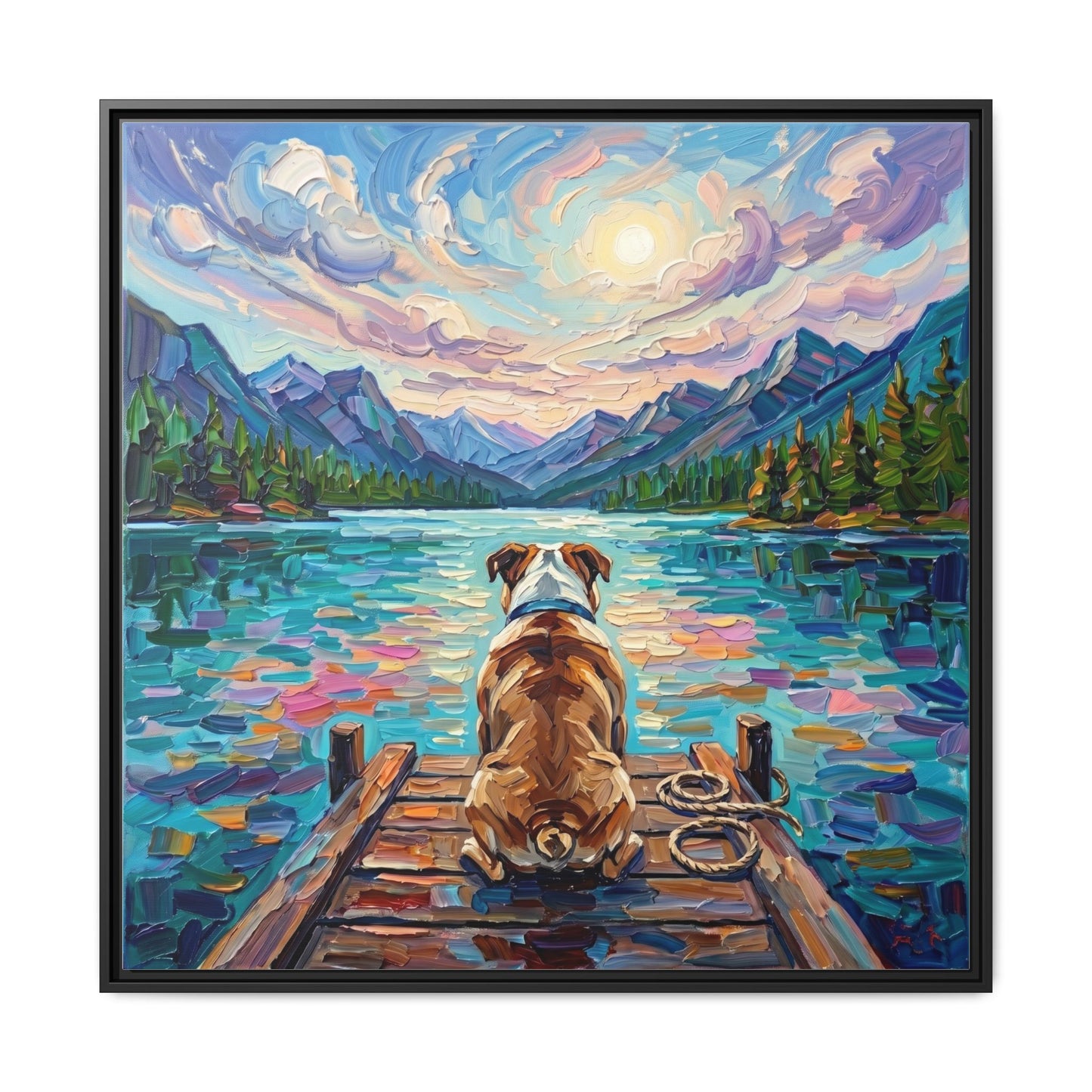 "On The Dock - Bulldog" Framed Canvas Wall Art