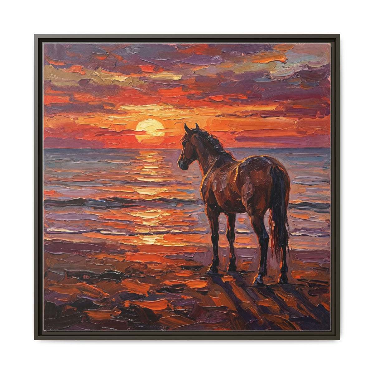 "Beach Sunset - Chocolate Mare" Framed Canvas Wall Art
