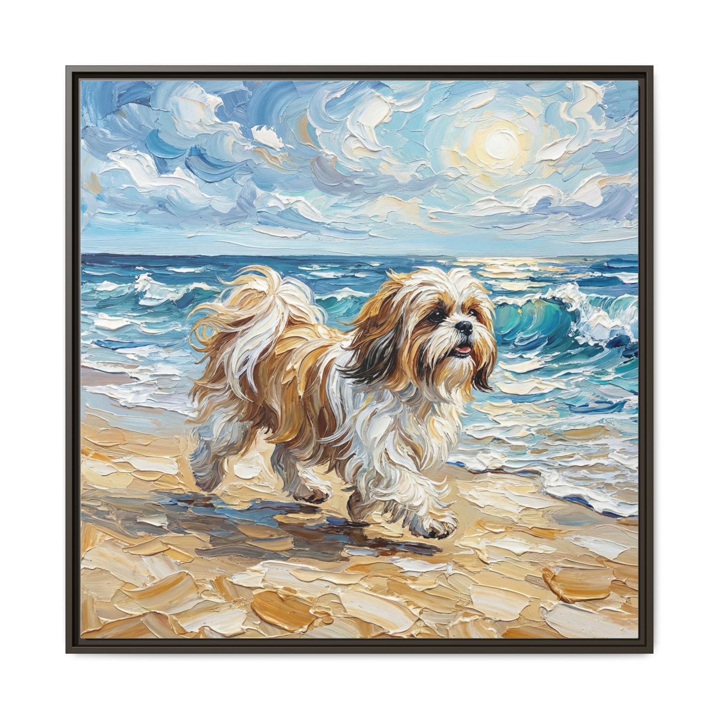 "Beach Day - Shih Tzu" Framed Canvas Wall Art