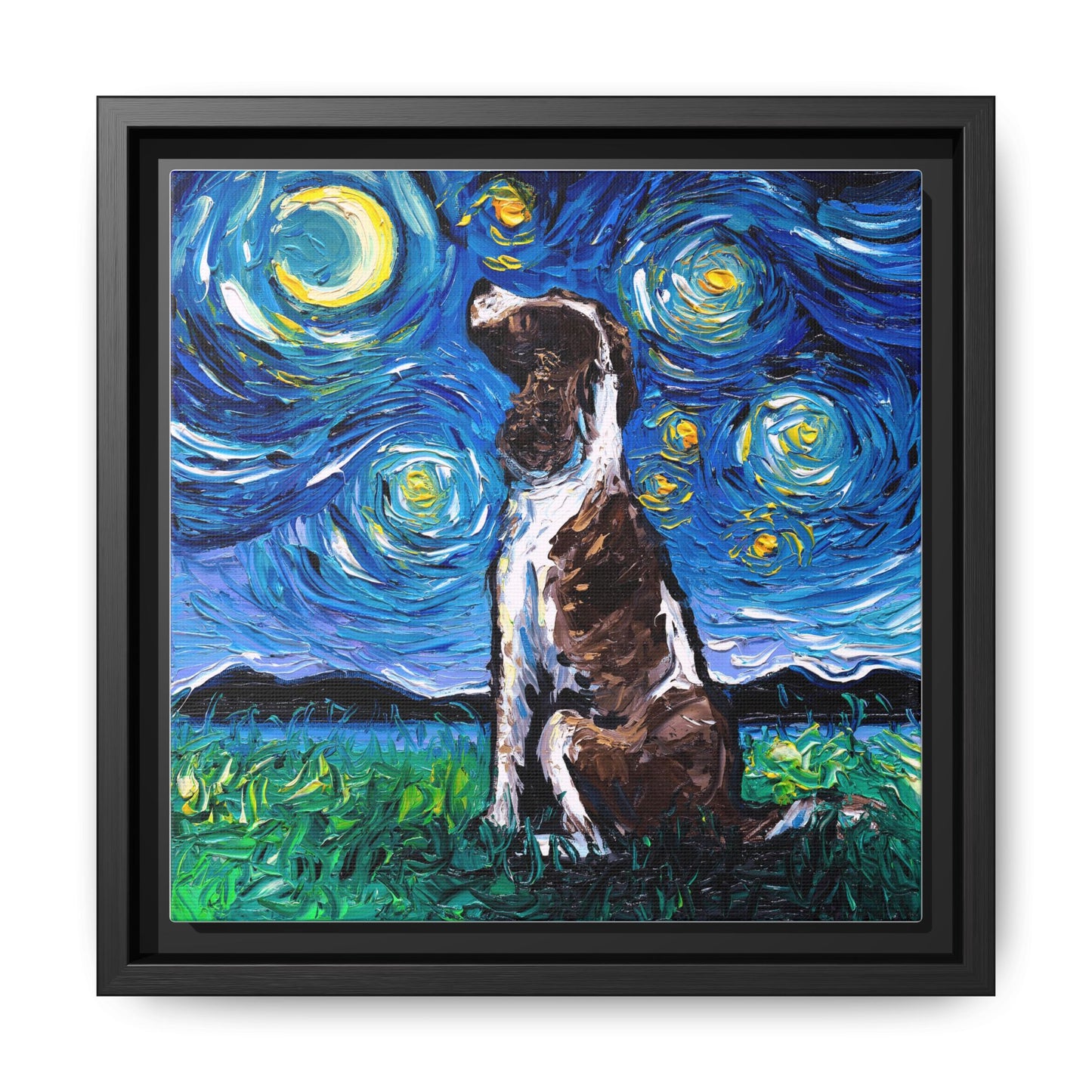 "English Springer Spaniel Night" Framed Canvas Wall Art