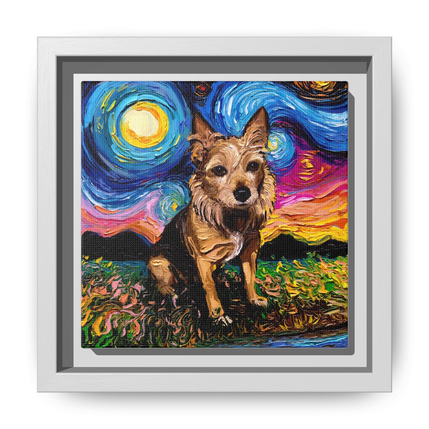 "Australian Terrier Night" Framed Canvas Wall Art