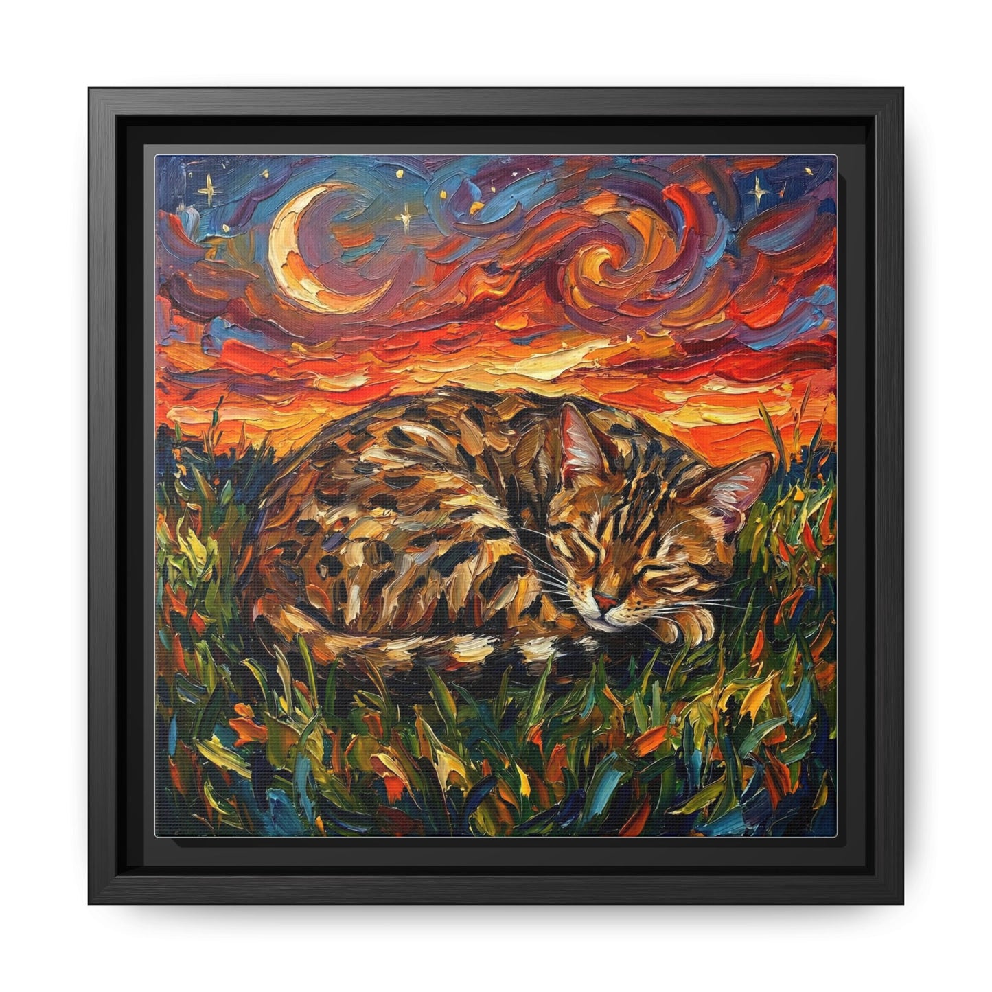 "Sleepy Egyptian Mau Night" Framed Canvas Wall Art