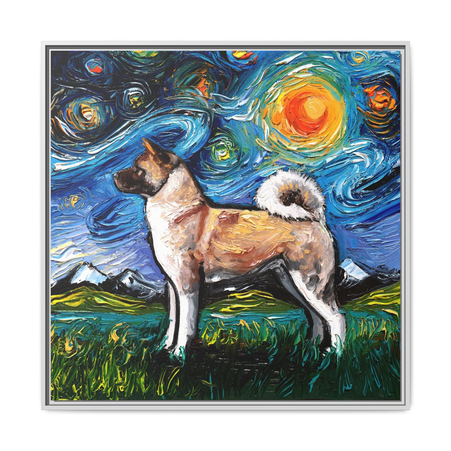 "Akita Inu Night" Framed Canvas Wall Art