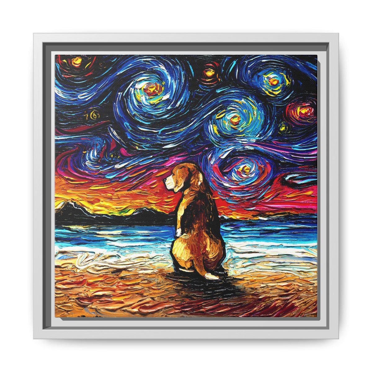 "Beagle Night 2" Framed Canvas Wall Art
