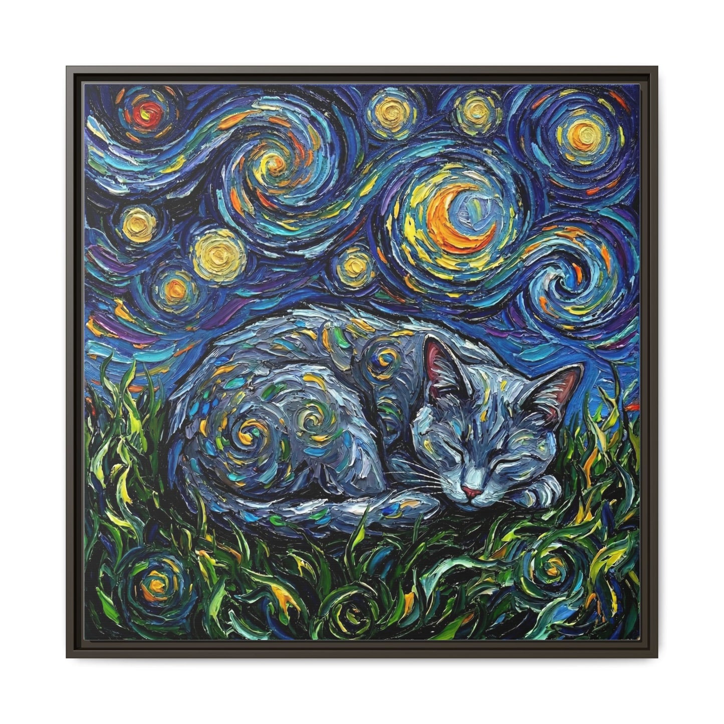 "Sleepy Korat Cat Night" Framed Canvas Wall Art