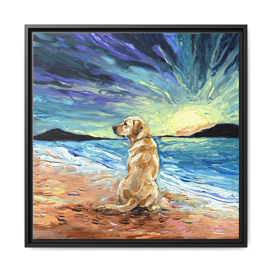 "Beach Day - Yellow Labrador 2" Framed Canvas Wall Art