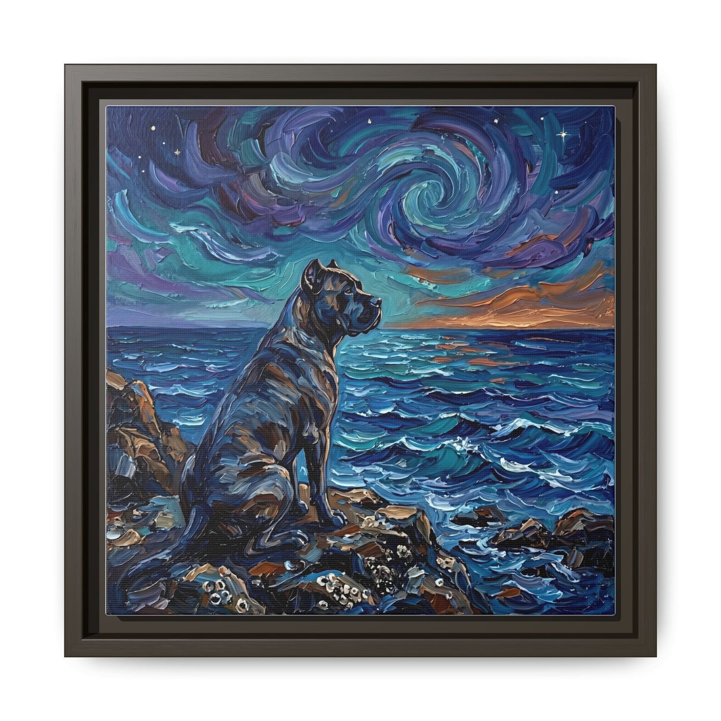 "Beach Night - Cane Corso" Framed Canvas Wall Art