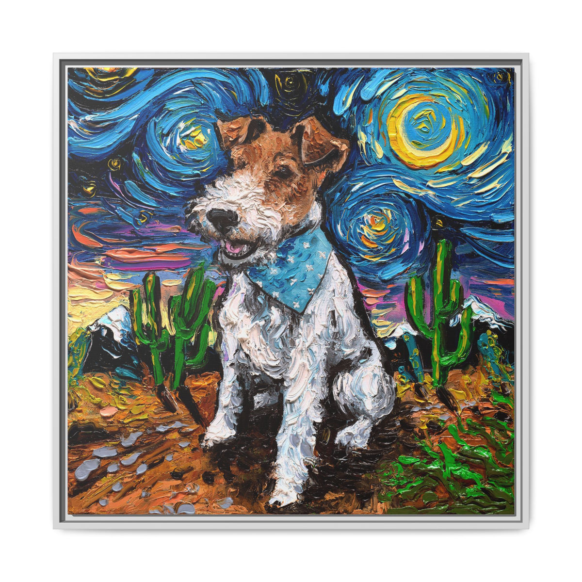 "Wire Fox Terrier Night" Framed Canvas Wall Art