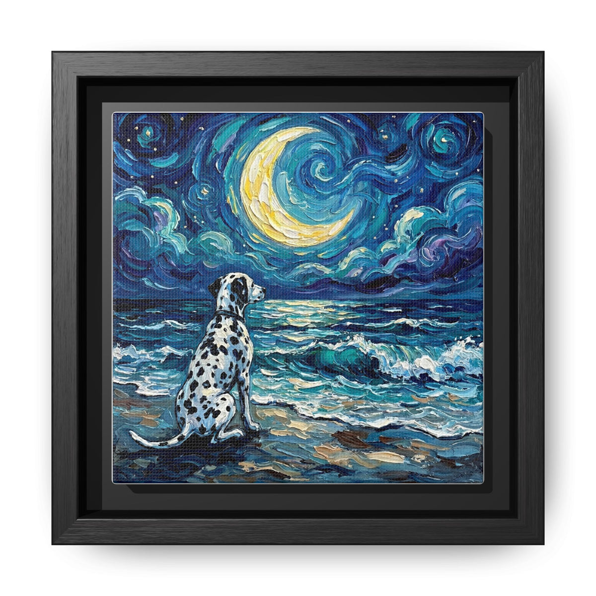 "Beach Night - Dalmatian" Framed Canvas Wall Art