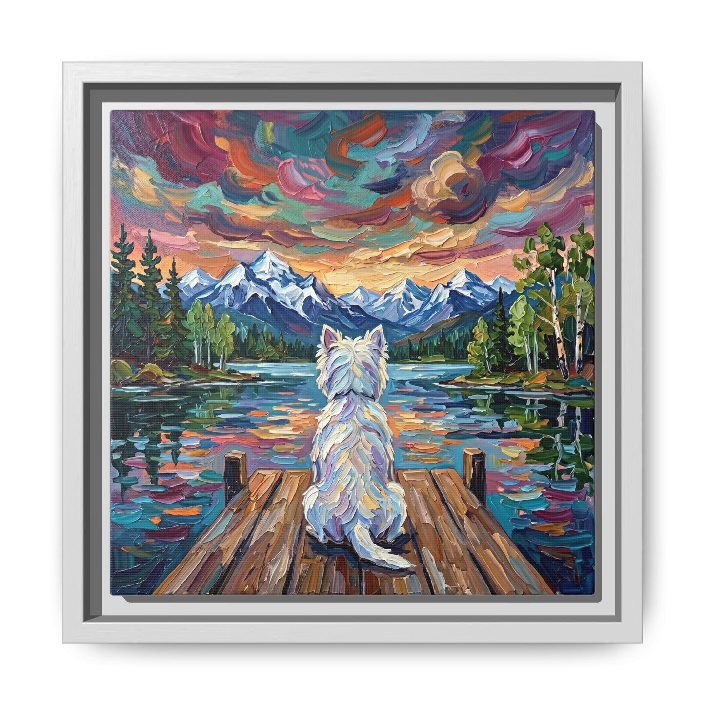 "On The Dock - Westie" Framed Canvas Wall Art